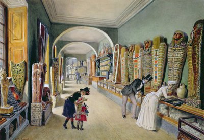 Der Korridor und das letzte Kabinett der ägyptischen Sammlung in der Ambraser Sammlung des Unteren Belvedere, 1875 von Carl Goebel